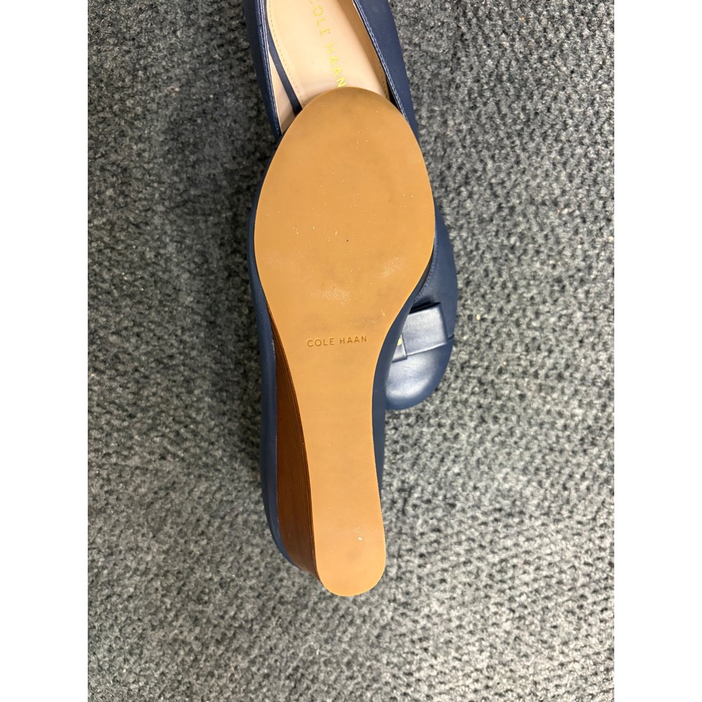 Cole Haan Navy Blue Leather Bow Wedge Pumps Shoes W13162 Size 8B - Picture 5 of 6